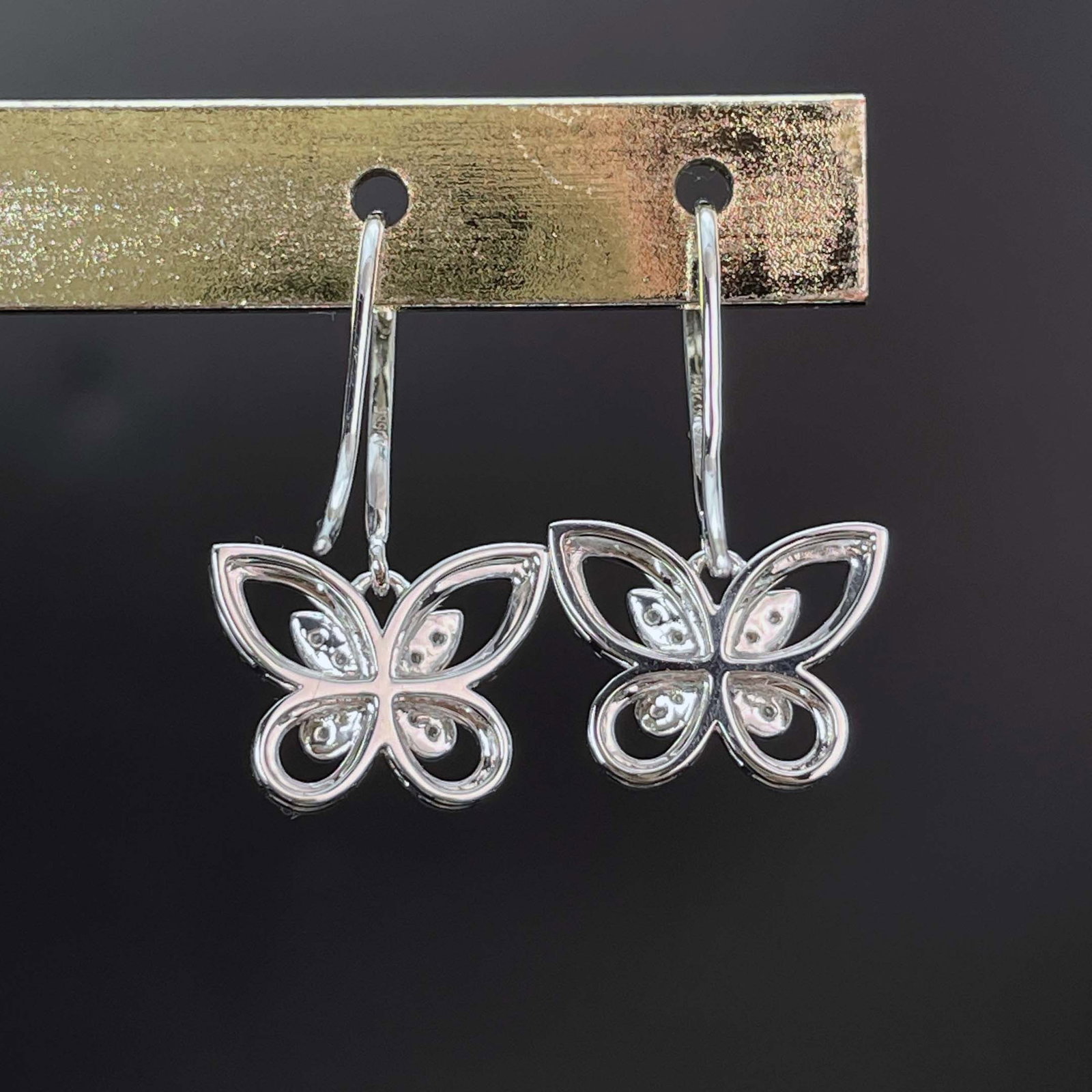 14k Gold 0.28 Ct Natural H Diamond & Butterfly Earrings - 3
