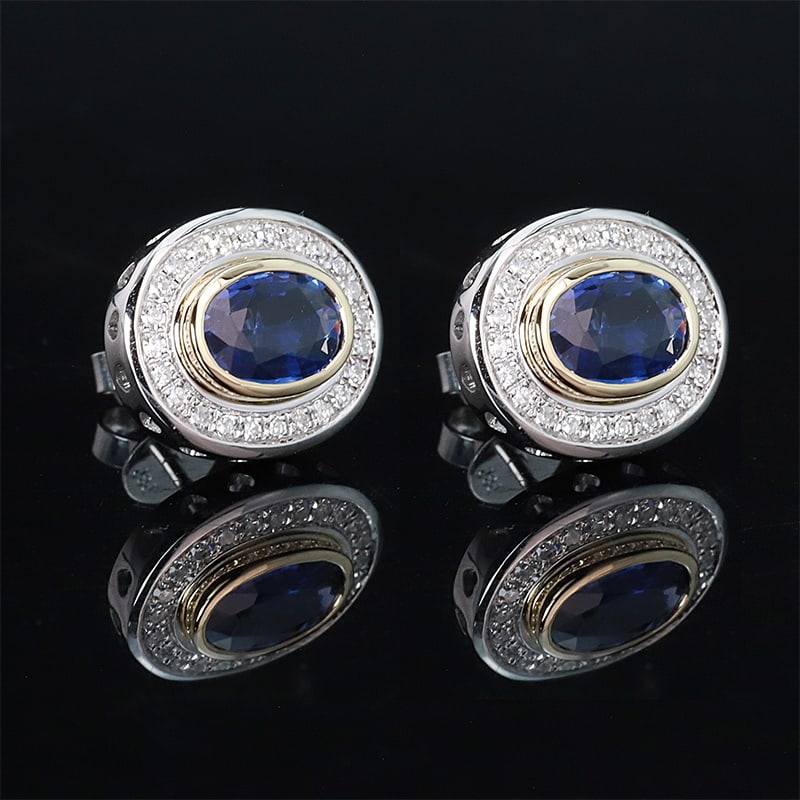 14k Gold 1.82 Ctw Natural Sapphire & Diamond Earrings - 2