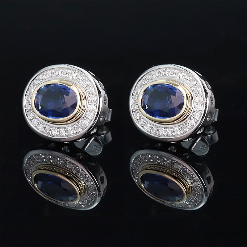 14k Gold 1.82 Ctw Natural Sapphire & Diamond Earrings - 3