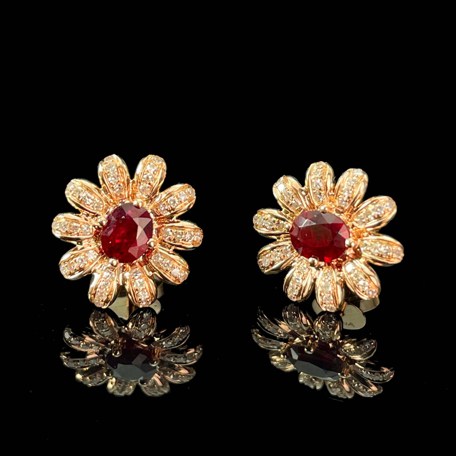 14k Gold 0.7 Ct Natural Ruby & Diamond Earrings - 3