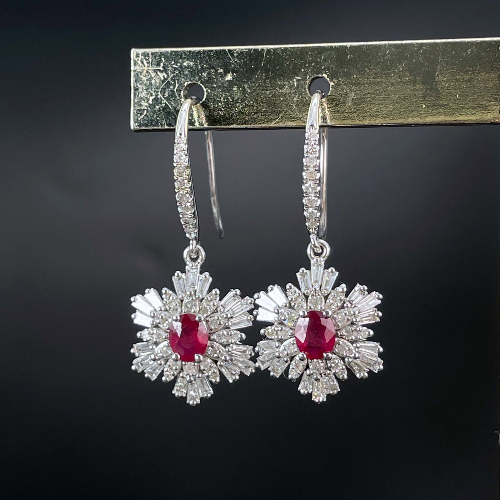 14k Gold 1.16 Ctw Natural Ruby & Diamond Earrings - 2