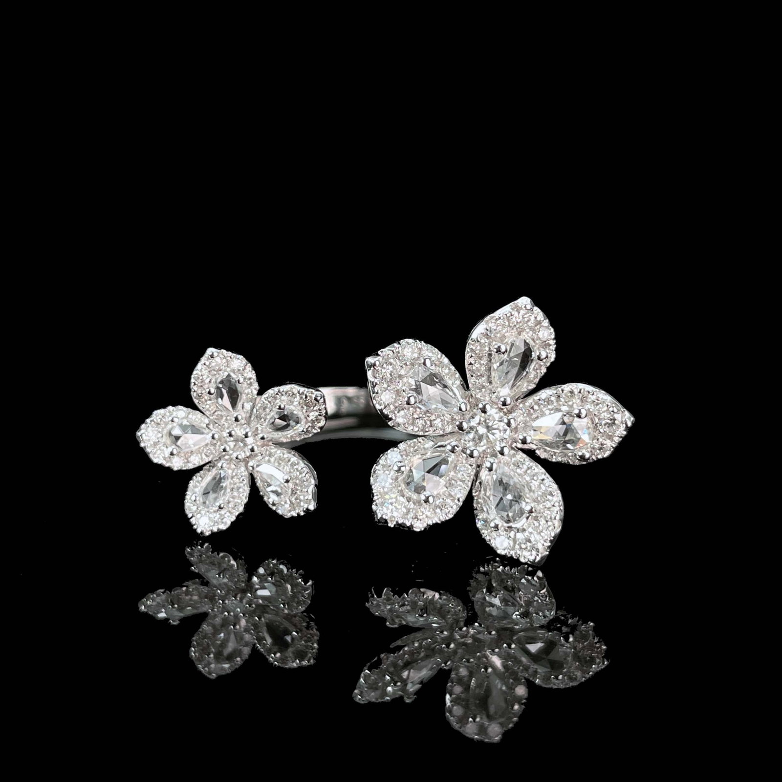 14k Gold 0.82 Ct Natural H Diamond & Flowers Ring - 3