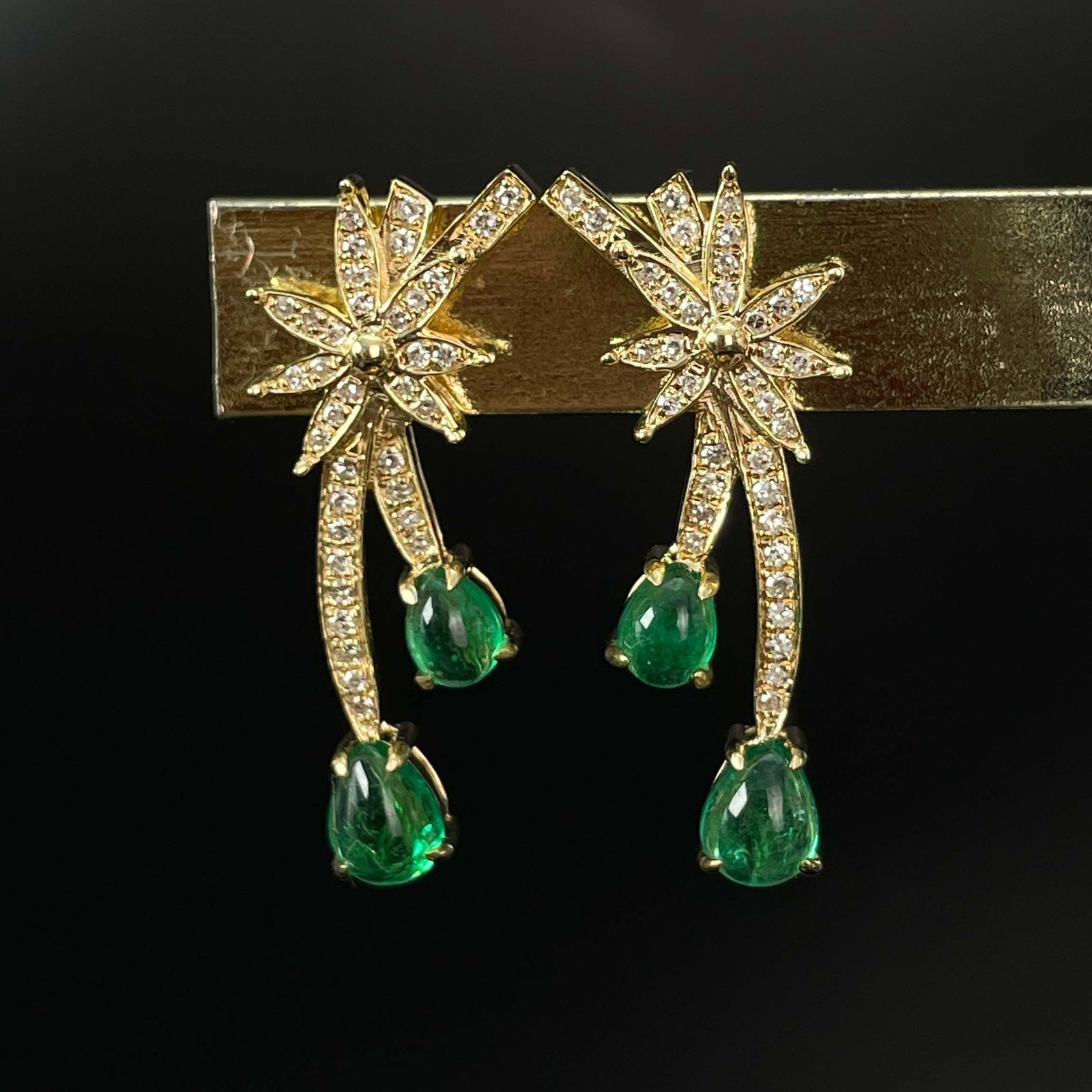 14k Gold 1.07 Ctw Natural Emerald & Diamond Earrings (1 of 6)
