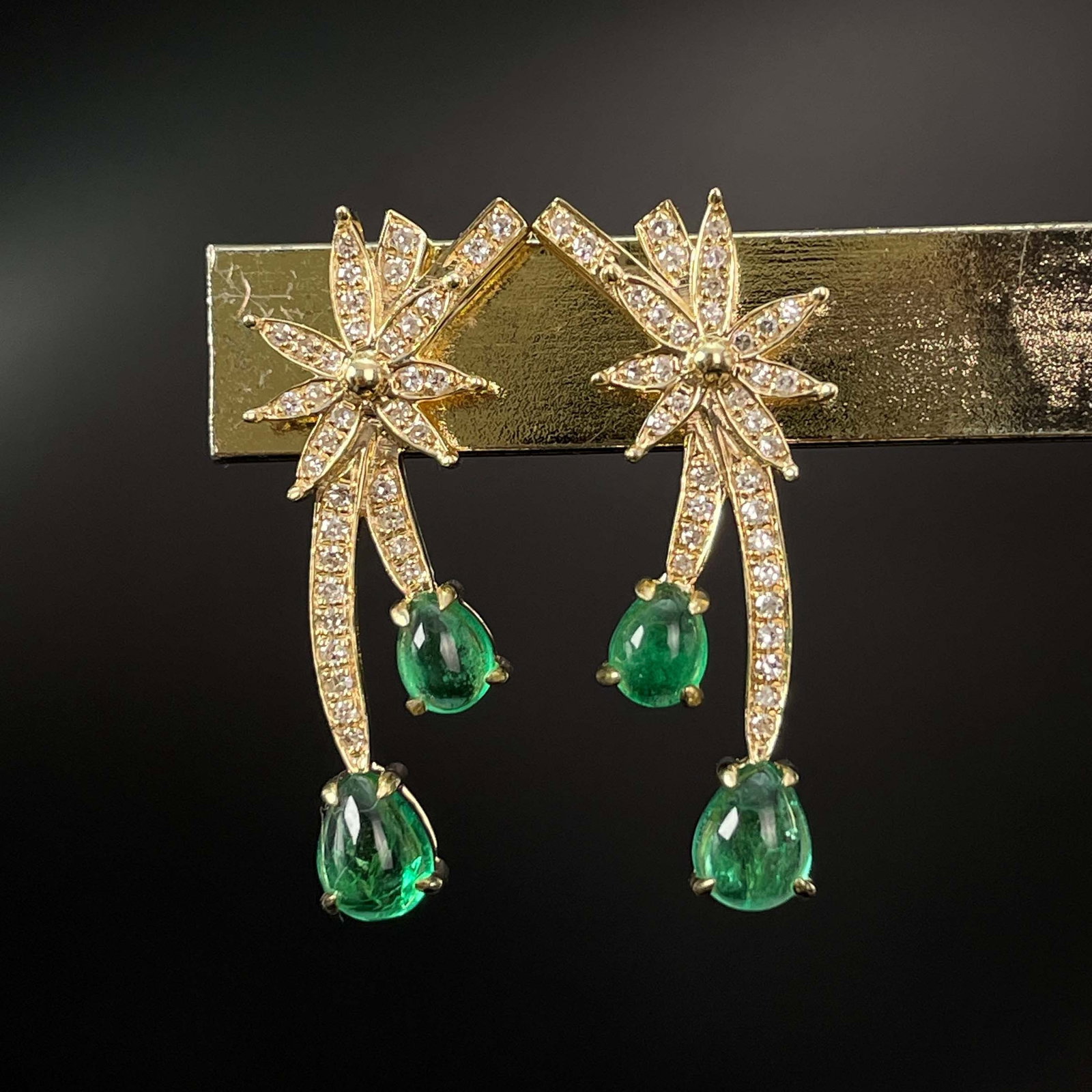 14k Gold 1.07 Ctw Natural Emerald & Diamond Earrings - 2