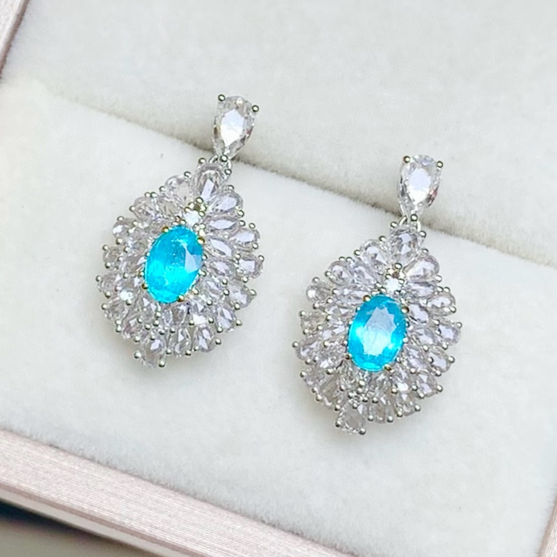 14k Gold 1 Ct Natural Paraiba Tourmaline & Sapphire Earrings - 3