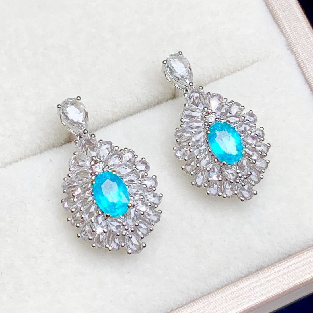 14k Gold 1 Ct Natural Paraiba Tourmaline & Sapphire Earrings - 6