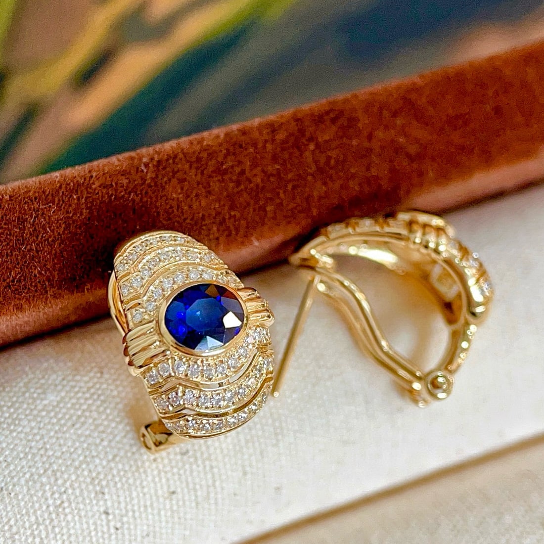 14k Gold 2.30 Ctw Natural Sapphire & Diamond Earrings - 2