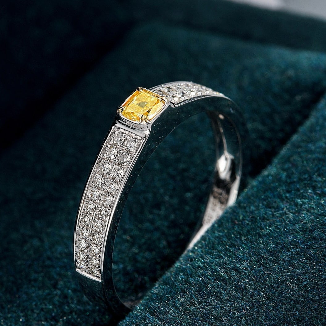 14k Gold 0.31 Ctw Natural Yellow Diamond & Diamond Ring - 2