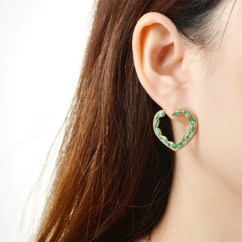 14k Gold 3.61 Ctw Natural Emerald & Diamond Earrings - 3