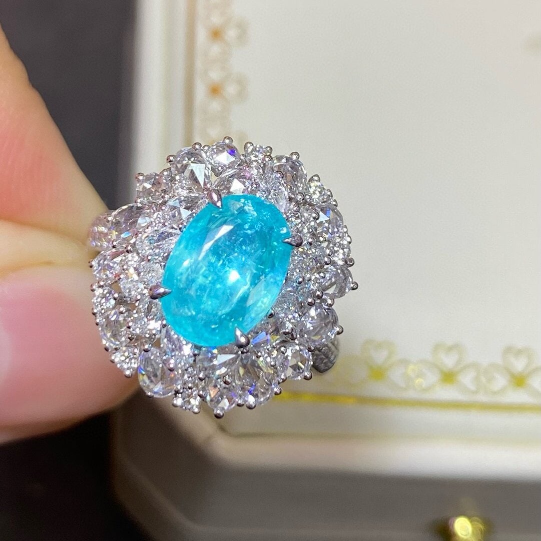 14k Gold 3.02 Ctw Natural Paraiba Tourmaline & Diamond Ring/pendant( Without Chain ) - 2