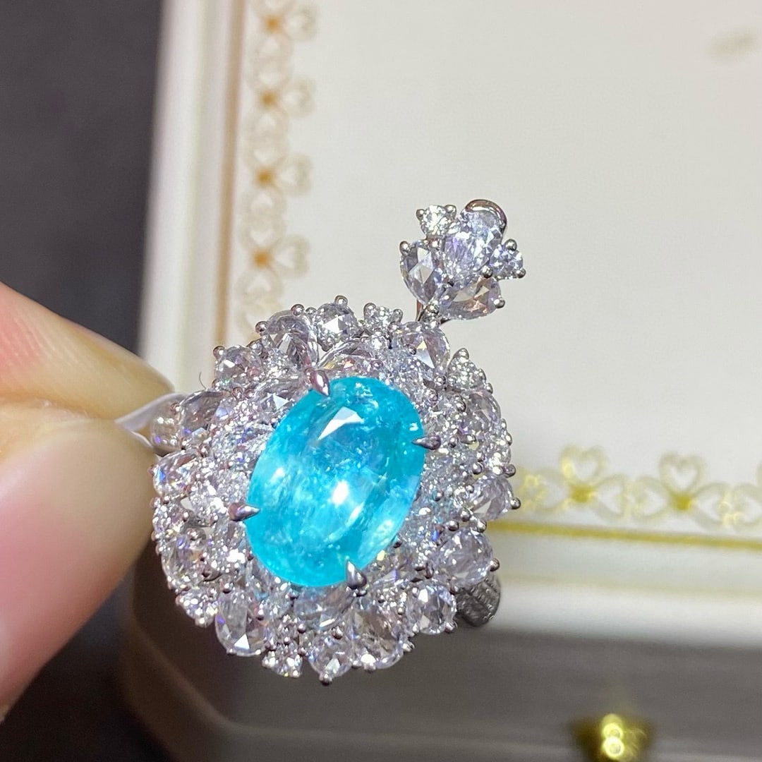 14k Gold 3.02 Ctw Natural Paraiba Tourmaline & Diamond Ring/pendant( Without Chain ) - 3
