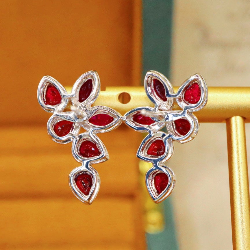 14k Gold 2.87 Ctw Natural Ruby & Diamond Earrings - 4