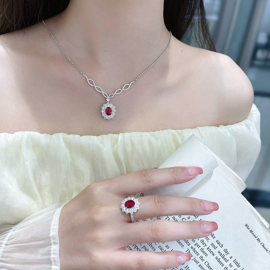 14k Gold 6.09 Ctw Natural Ruby & Diamond Jewelry Set - 3