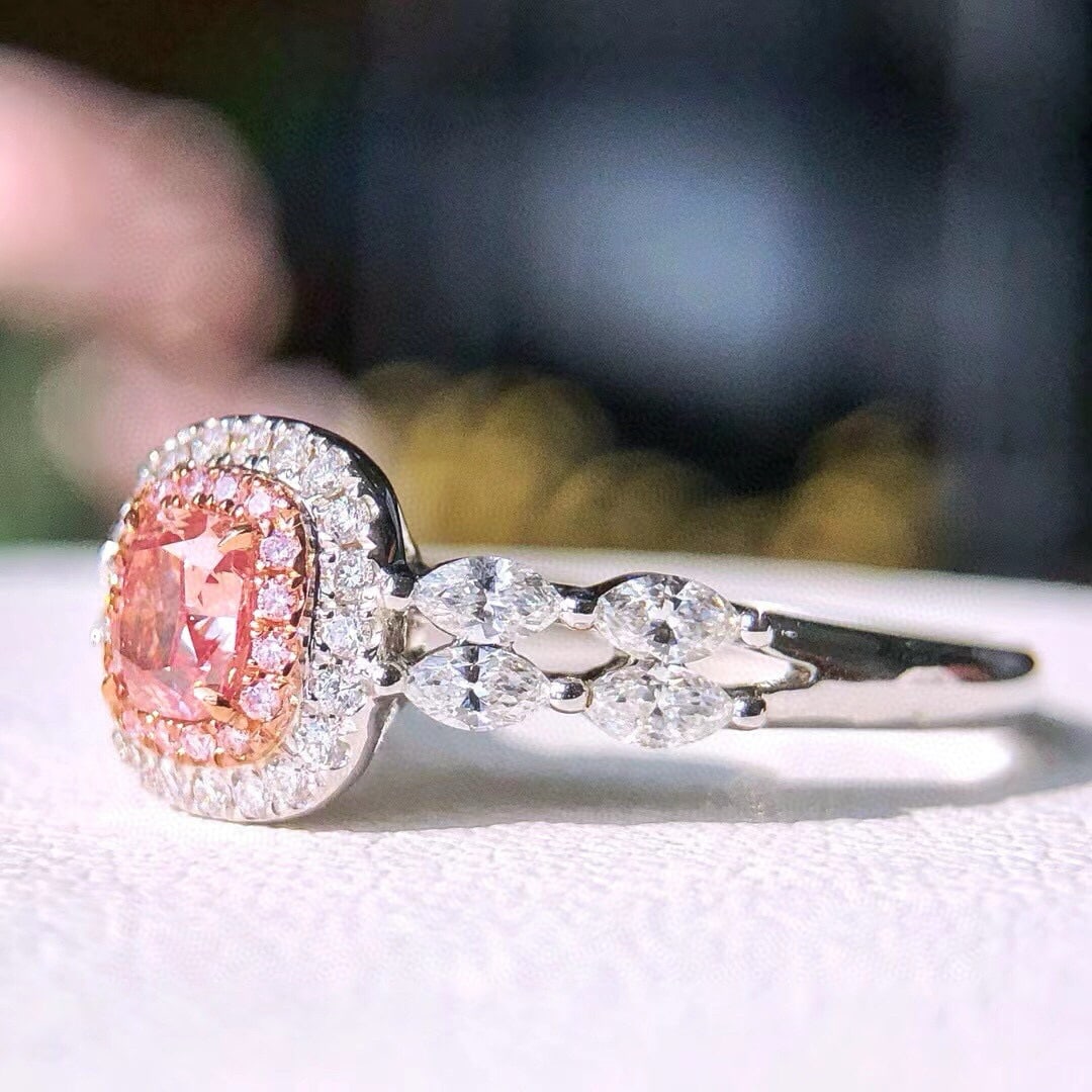 14k Gold 0.61 Ctw Natural Pink Diamond & Diamond Ring - 3