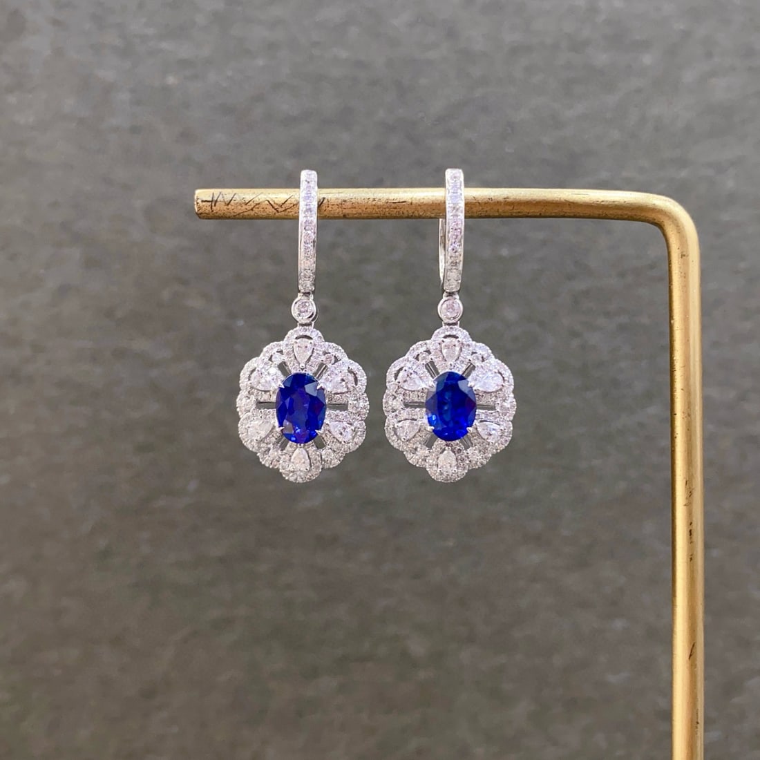 14k Gold 2.85 Ctw Natural Sapphire & Diamond Earrings (1 of 7)