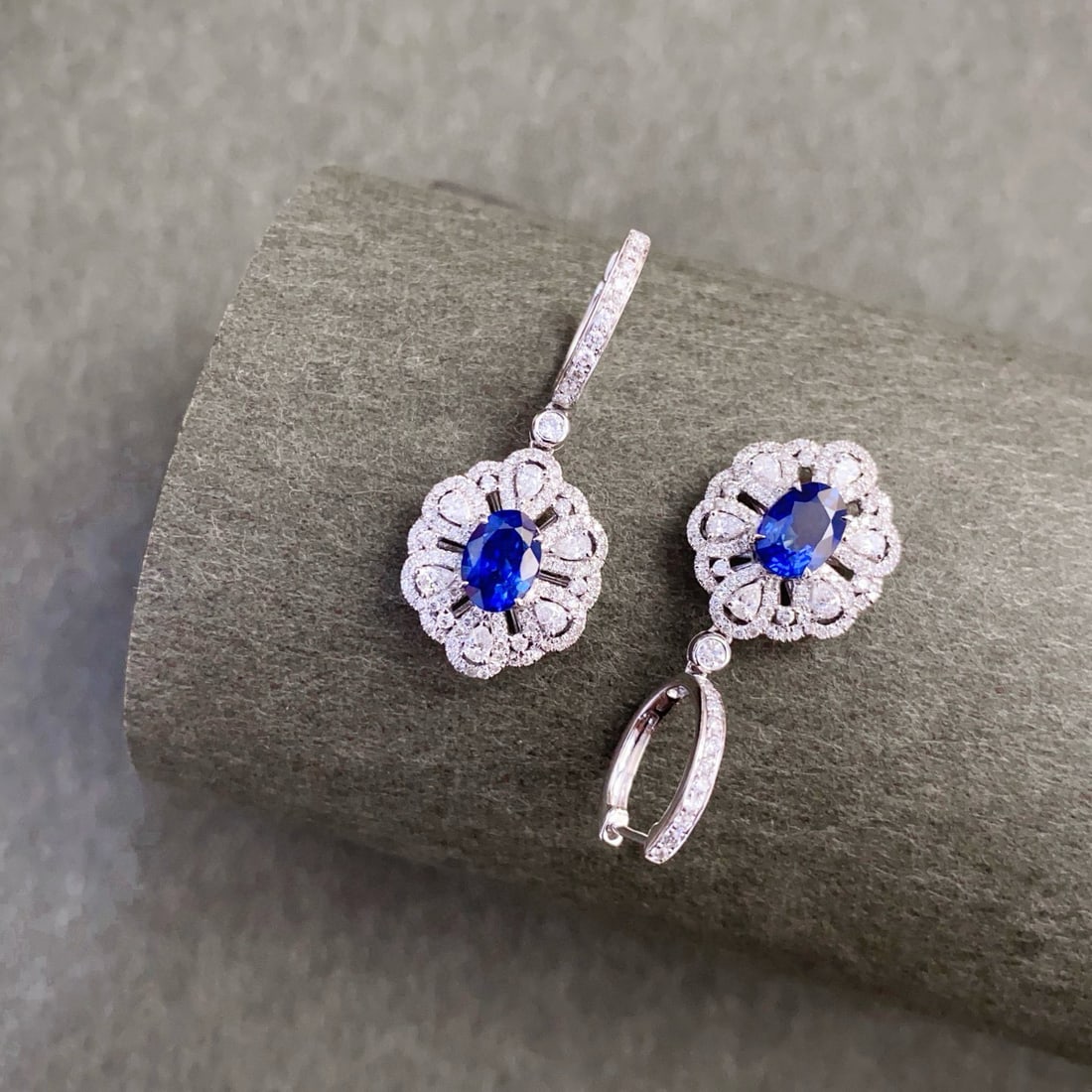 14k Gold 2.85 Ctw Natural Sapphire & Diamond Earrings - 2