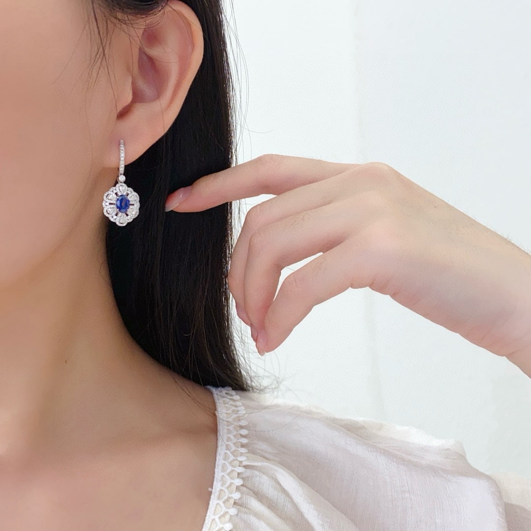 14k Gold 2.85 Ctw Natural Sapphire & Diamond Earrings - 3