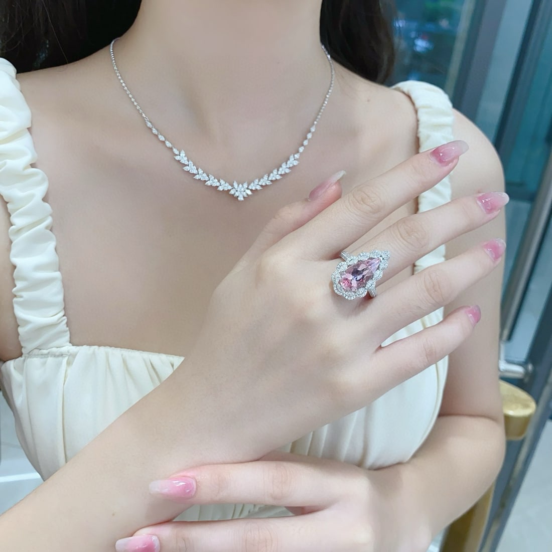 14k Gold 4.66 Ctw Natural Morganite & Diamond Ring/pendant( Without Chain ) - 2