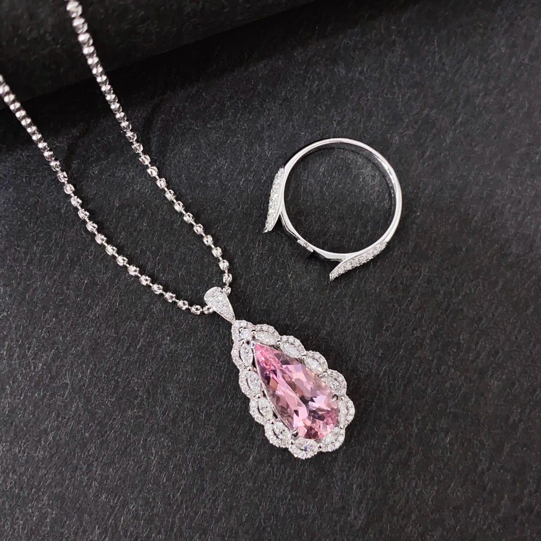 14k Gold 4.66 Ctw Natural Morganite & Diamond Ring/pendant( Without Chain ) - 4