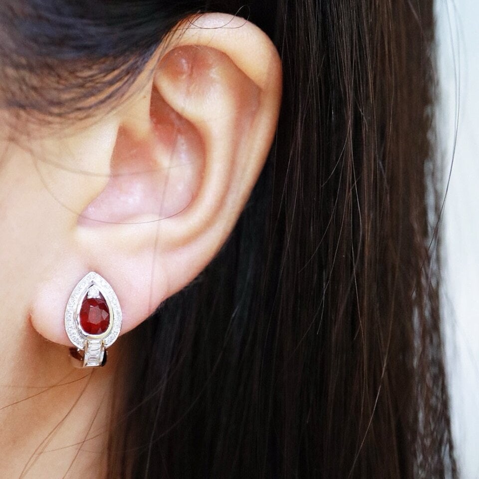 14k Gold 1.92 Ctw Vivid Red Natural Ruby & Diamond Earrings - 4