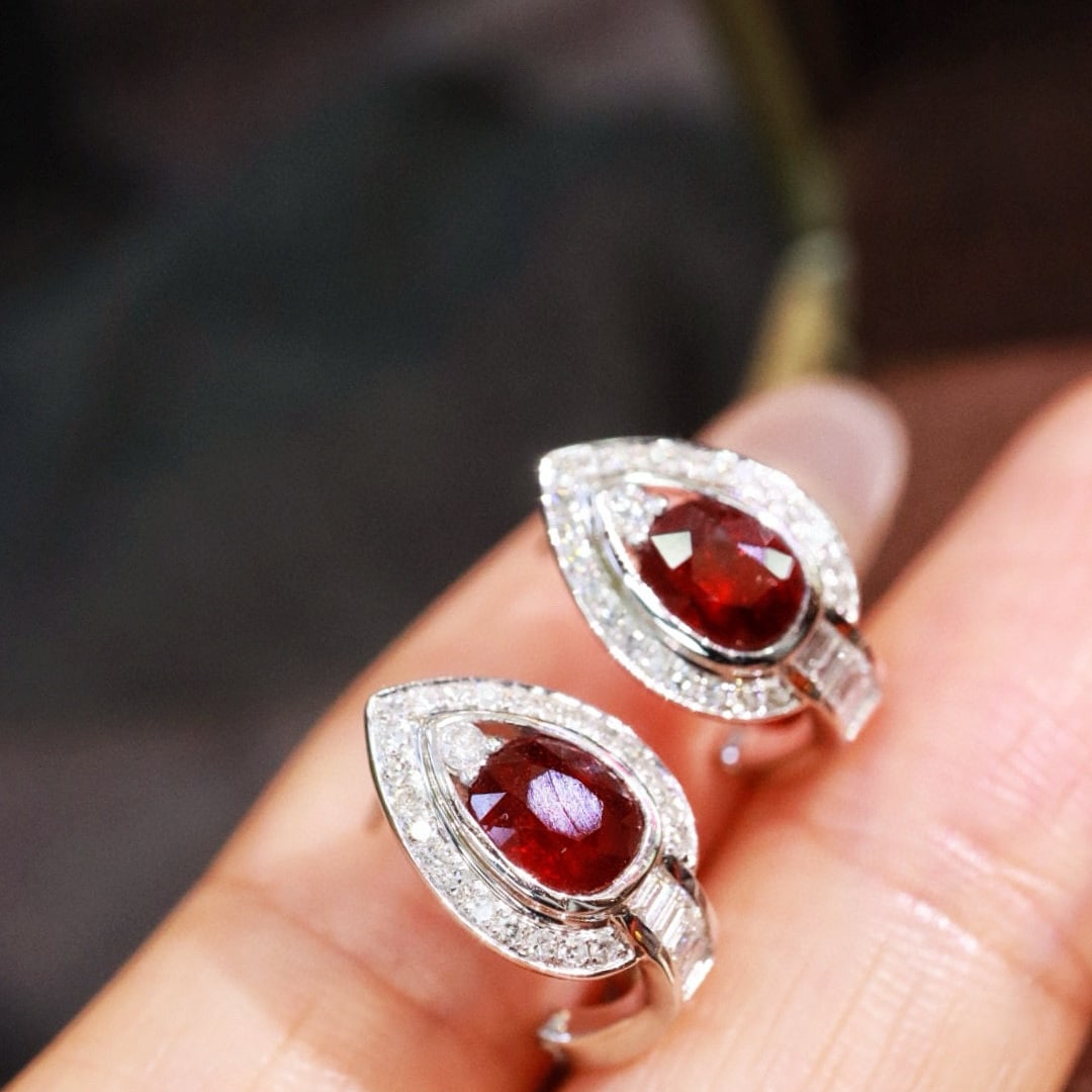 14k Gold 1.92 Ctw Vivid Red Natural Ruby & Diamond Earrings - 5