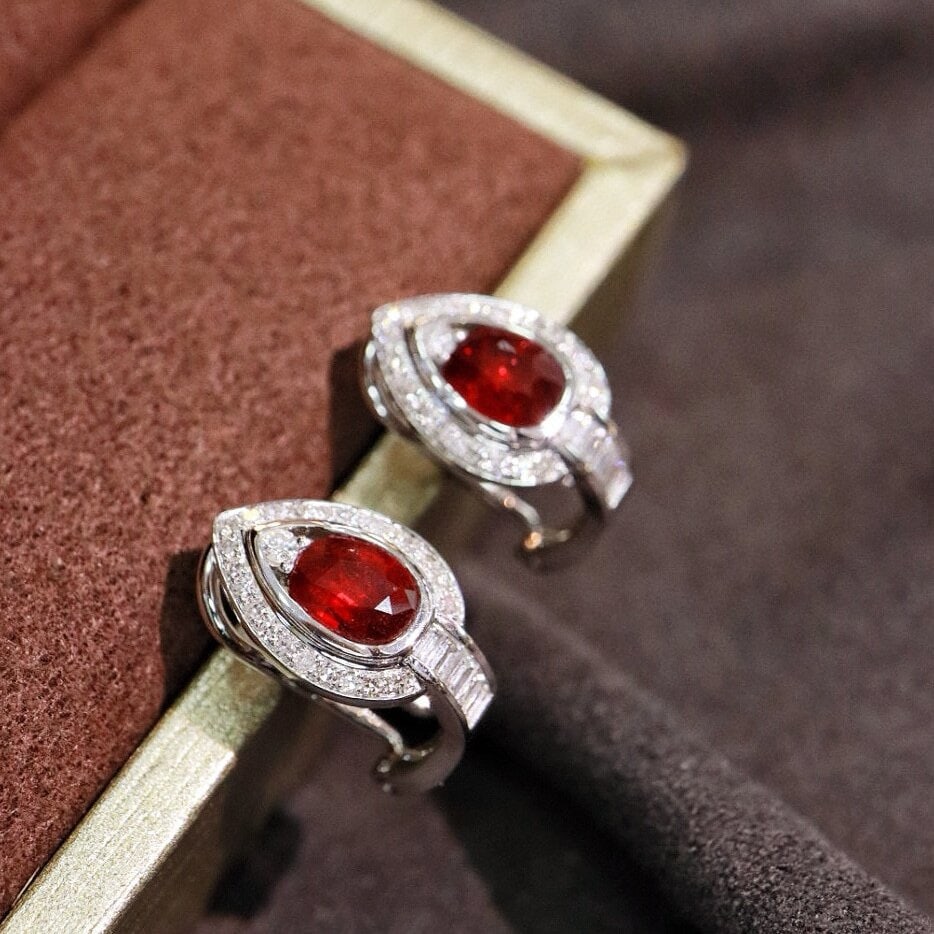 14k Gold 1.92 Ctw Vivid Red Natural Ruby & Diamond Earrings - 8