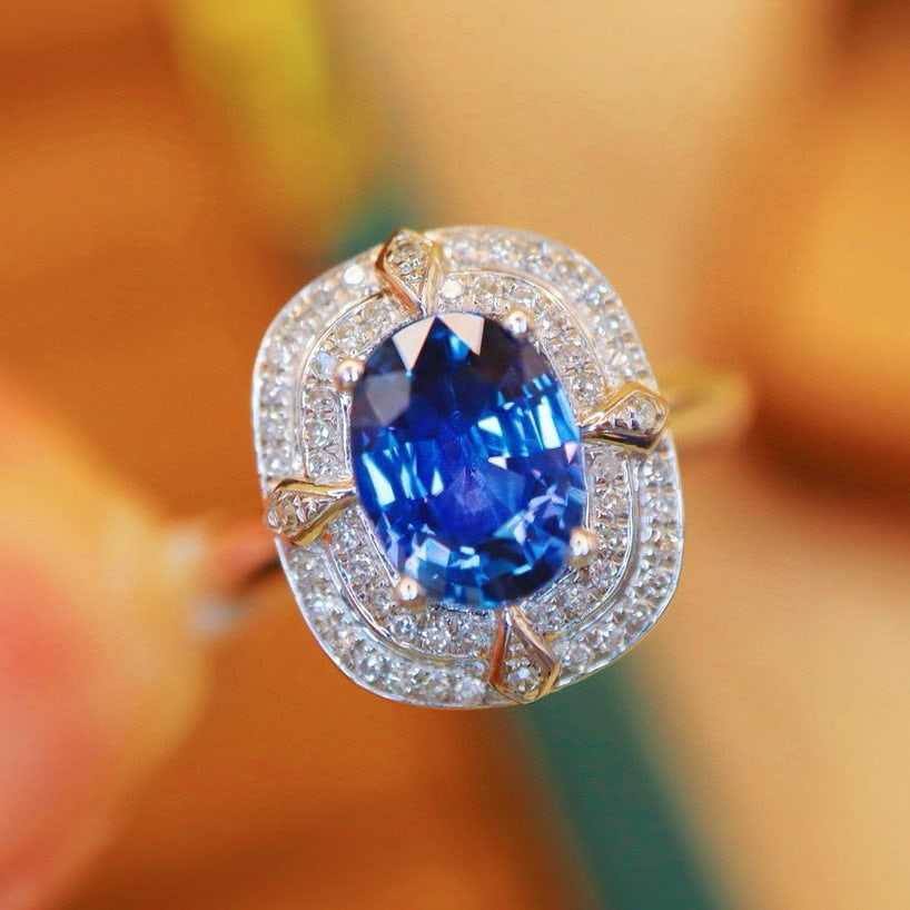 14k Gold 1.82 Ctw Natural Sapphire & Diamond Ring/pendant( Without Chain ): Ref:230944056 // gold content:14k gold // ring size:7. 25us // // main gemstone:sapphire // shape:oval // carat weight:1. 63ct // color:cornflower blue // treatment:natural // // adjacent gemstone 2 :