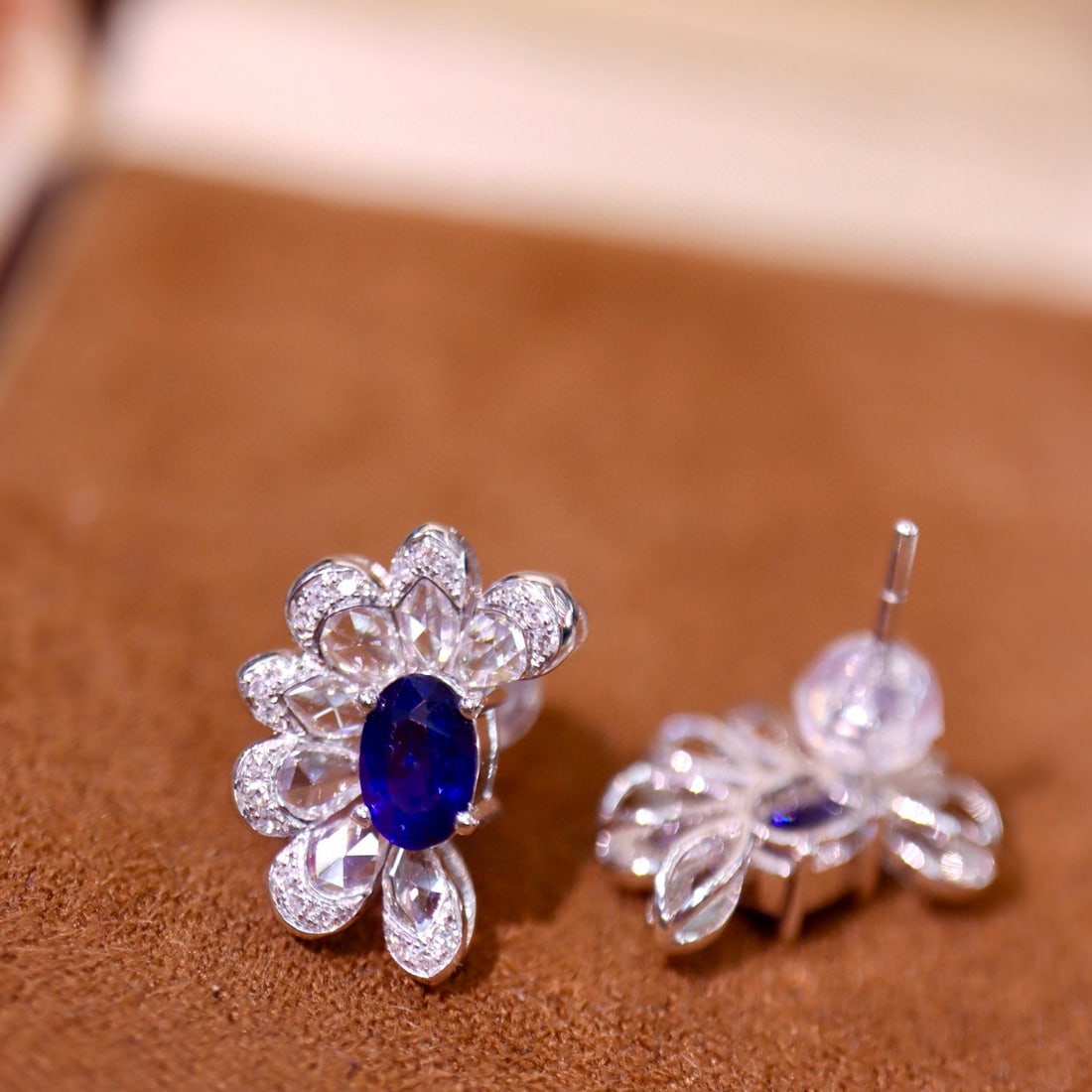 14k Gold 1.42 Ctw Natural Sapphire & Diamond Earrings - 3