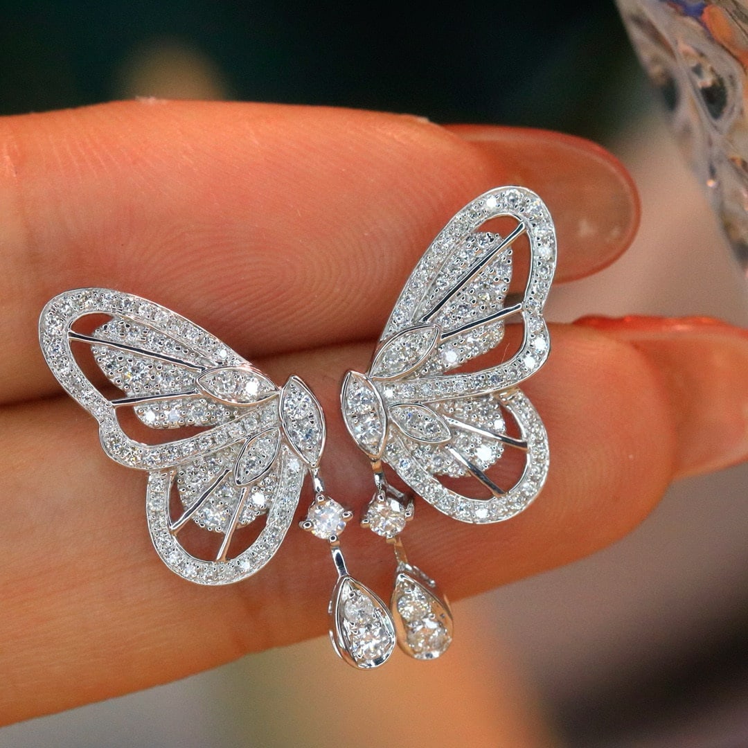 14k Gold 0.56 Ct Natural H Diamond & Butterfly Earrings - 2