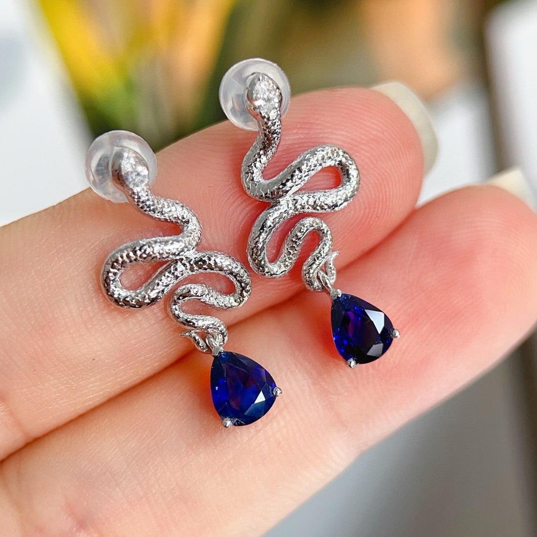 14k Gold 1.25 Ctw Natural Sapphire & Diamond Earrings - 2