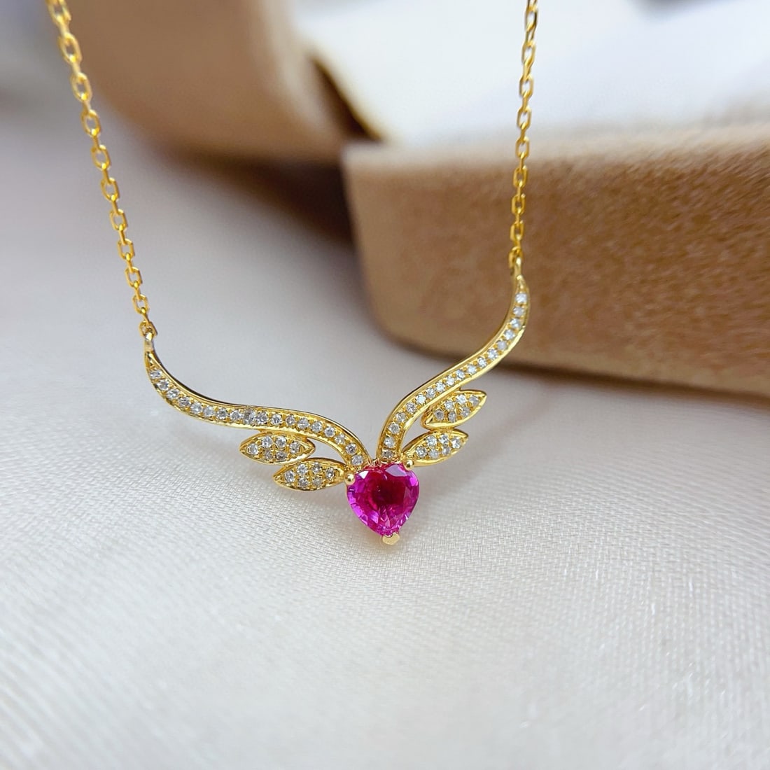 14k Gold 0.45 Ct Natural Ruby & Diamond Necklace (1 of 7)