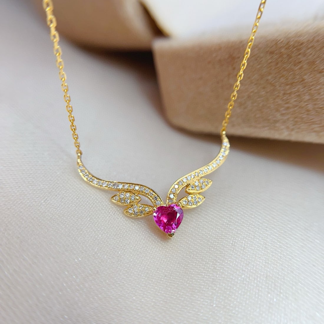 14k Gold 0.45 Ct Natural Ruby & Diamond Necklace - 5