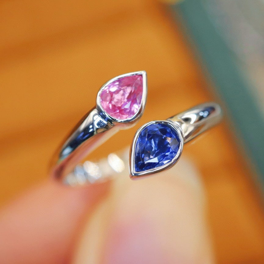 14k Gold 0.78 Ct Natural Sapphire & Toi Et Moi Ring - 2