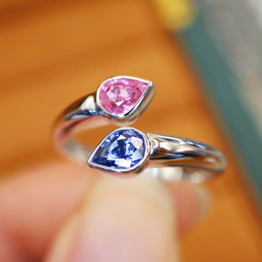 14k Gold 0.78 Ct Natural Sapphire & Toi Et Moi Ring - 4