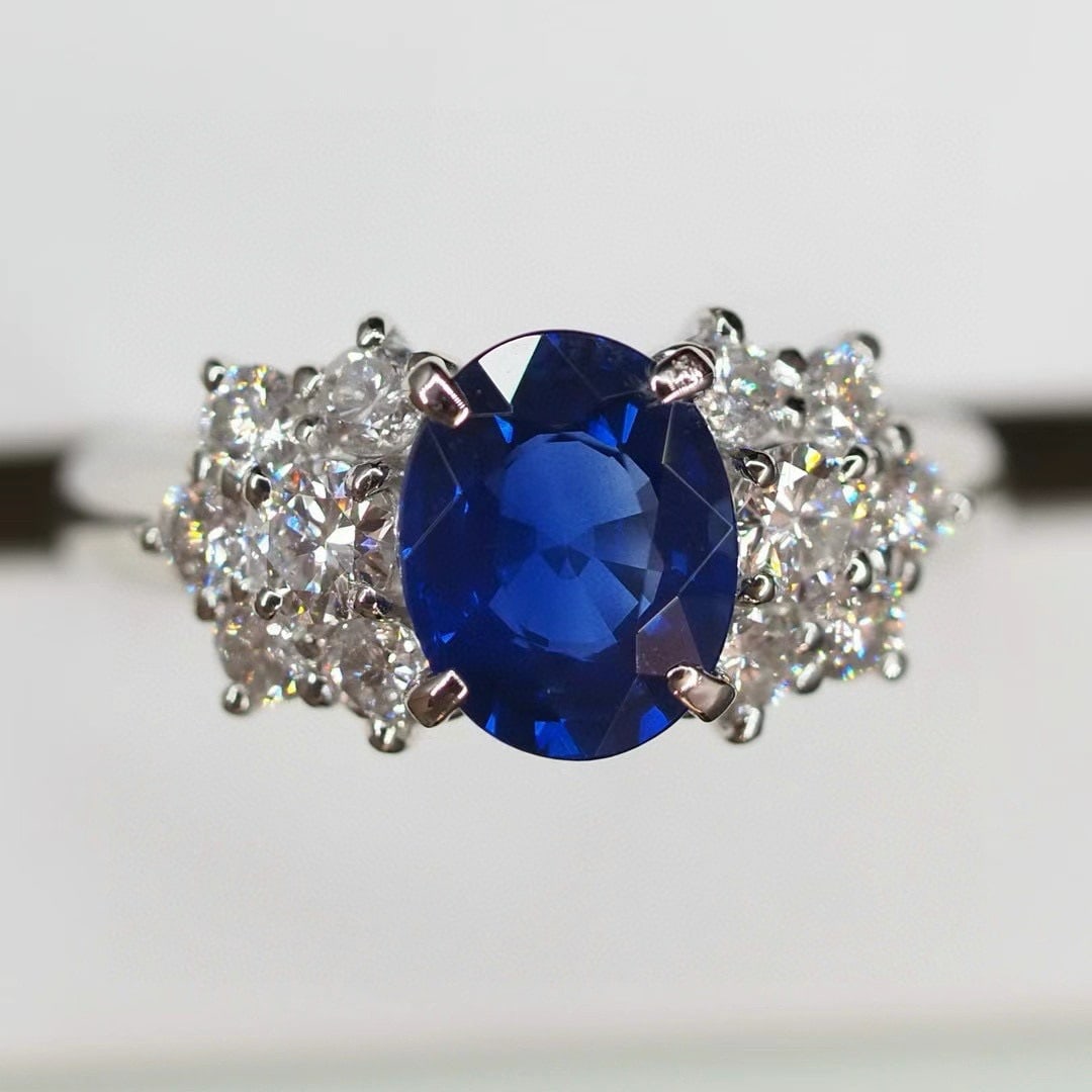 14k Gold 3.34 Ctw Natural Sapphire & Diamond Ring: Ref:230944113 // gold content:14k gold // ring size:7. 25us // // main gemstone:sapphire // shape:oval // carat weight:2. 34ct // color:blue // treatment:natural // // adjacent gemstone 2 : diamond //