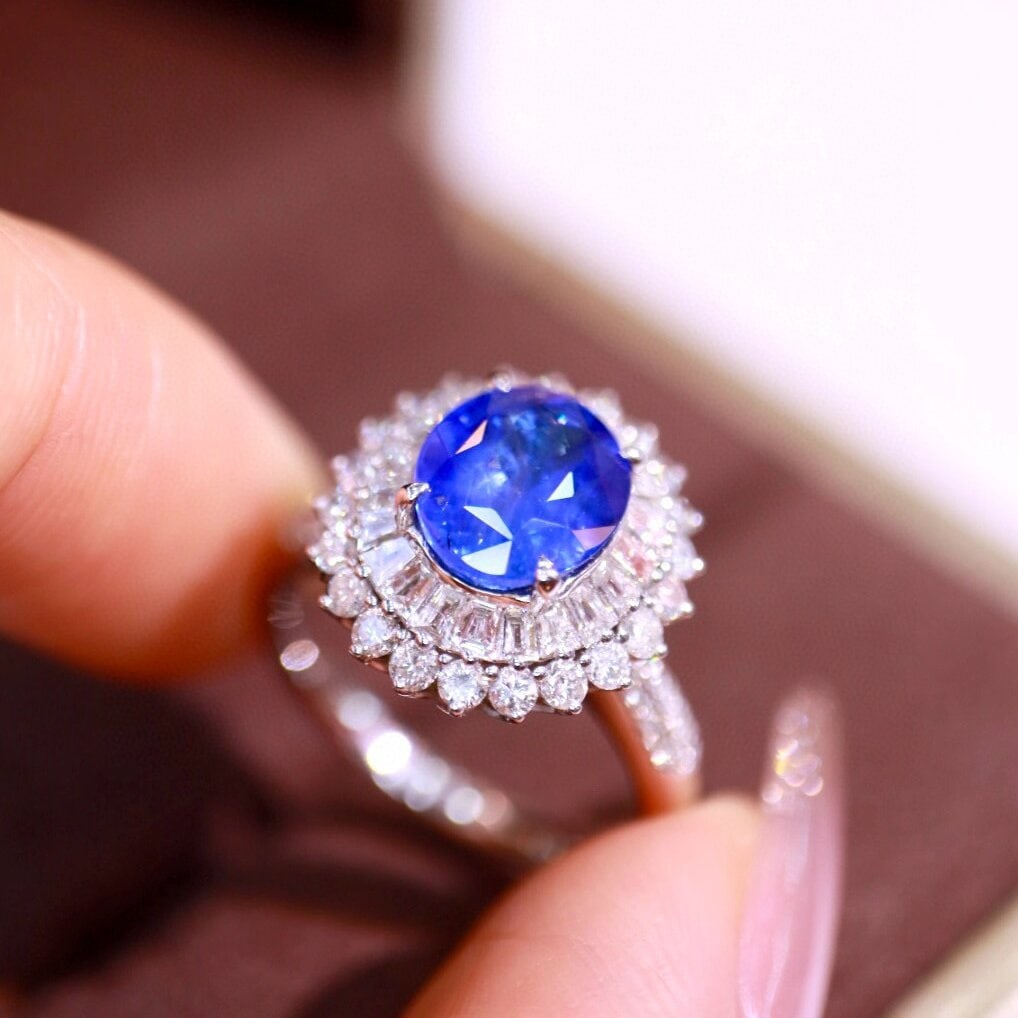 14k Gold 3.12 Ctw Natural Sapphire & Diamond Ring - 7