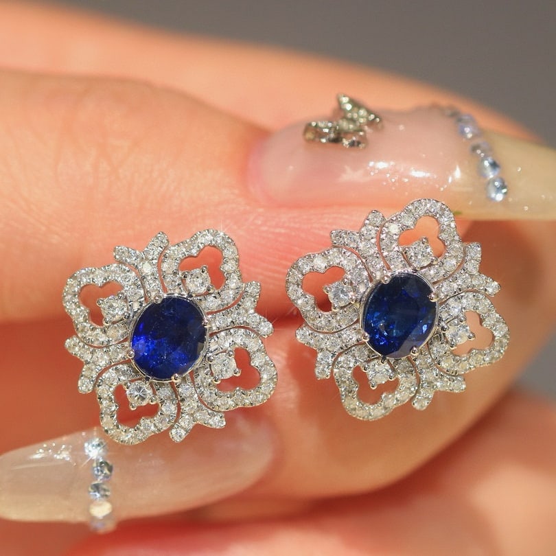14k Gold 2.88 Ctw Natural Sapphire & Diamond Earrings - 3