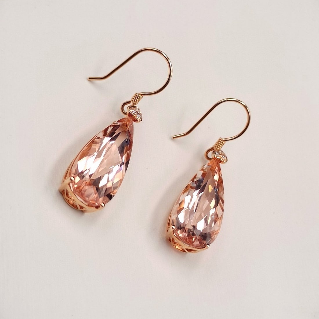 14k Gold 13.56 Ctw Natural Morganite & Diamond Earrings - 2