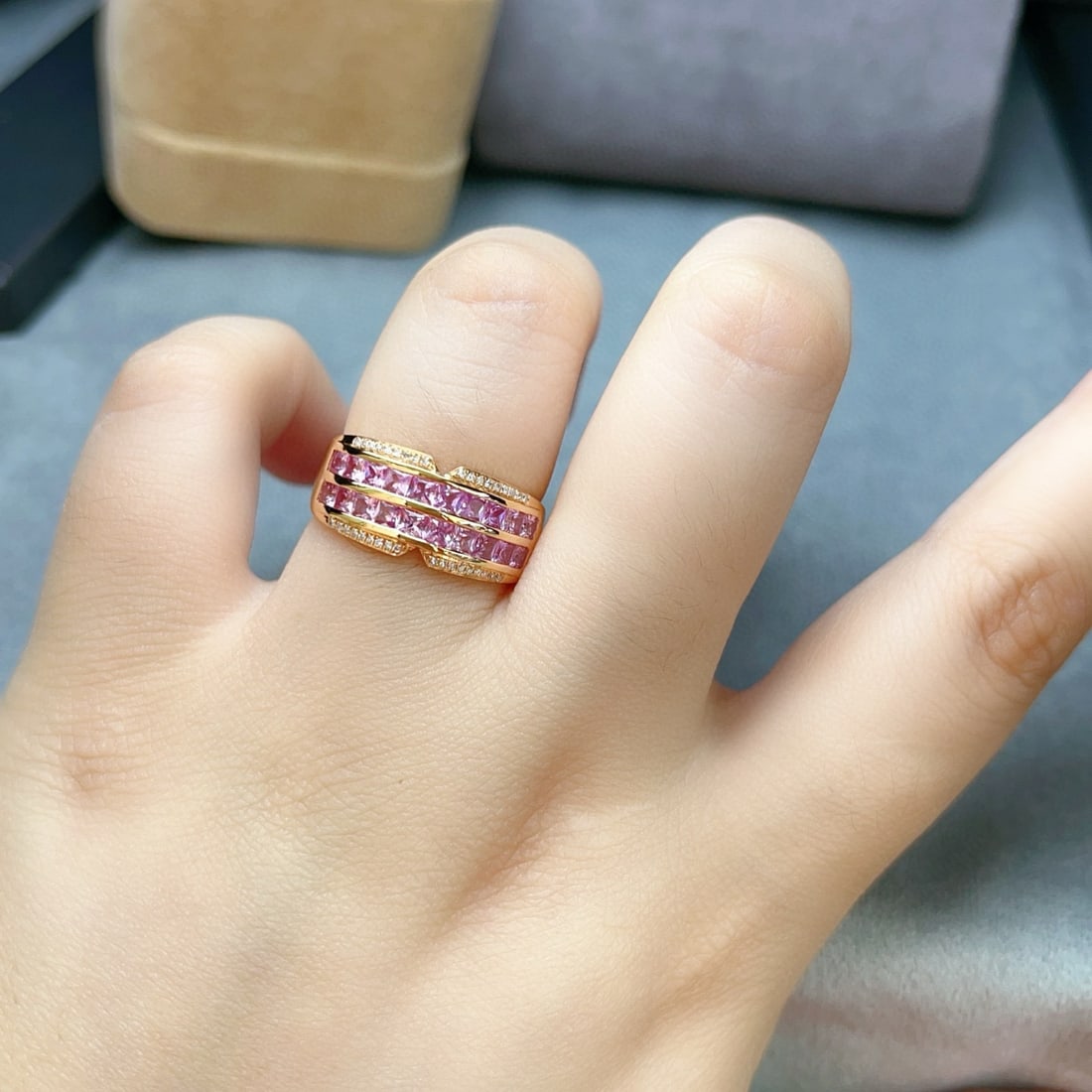 14k Gold 2.30 Ct Natural Padparadscha Sapphire & Diamond Ring - 5