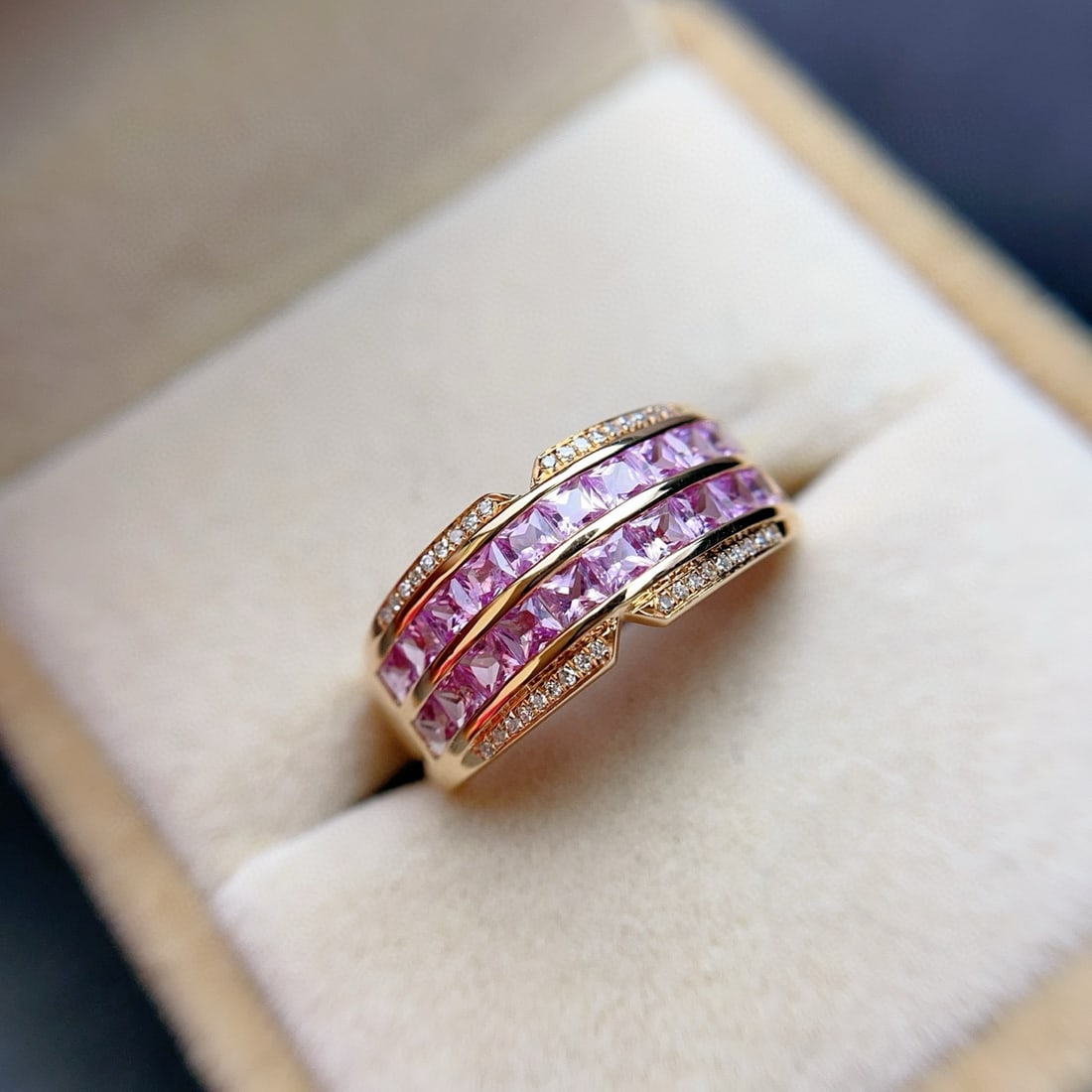 14k Gold 2.30 Ct Natural Padparadscha Sapphire & Diamond Ring - 6