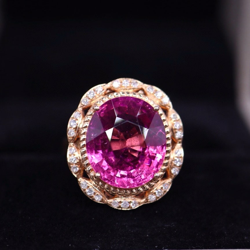 14k Gold 9.96 Ct Natural Tourmaline & Diamond Ring (1 of 7)