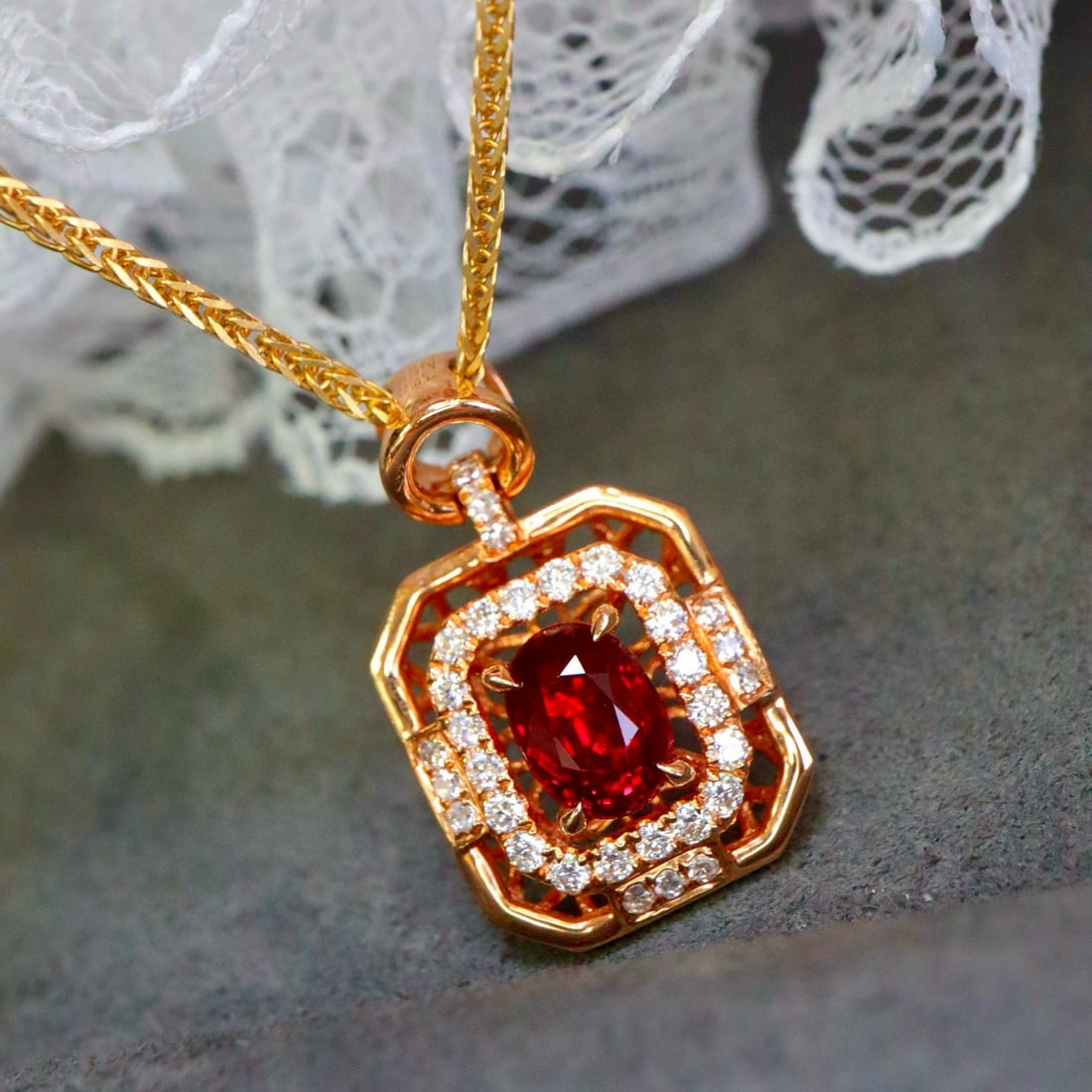 14k Gold 1.28 Ctw Natural Ruby & Diamond Pendant( Without Chain ) (1 of 6)