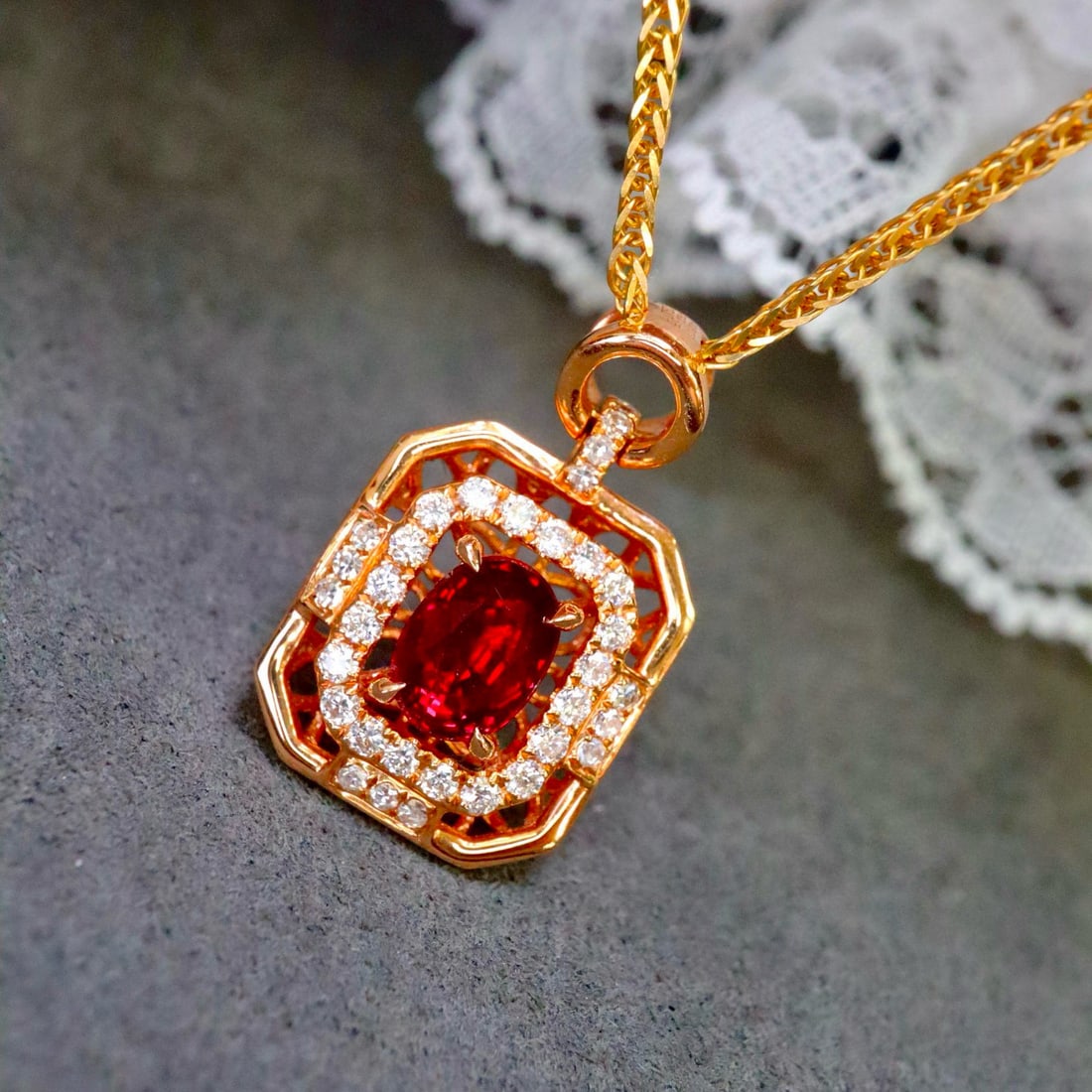 14k Gold 1.28 Ctw Natural Ruby & Diamond Pendant( Without Chain ) - 4