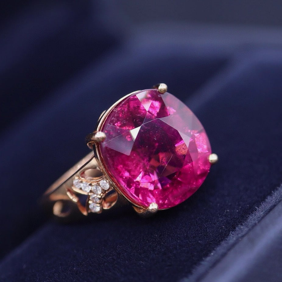 14k Gold 7.63 Ct Natural Tourmaline & Diamond Ring - 4