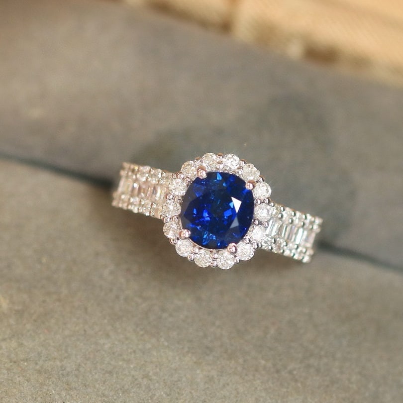 14k Gold 2.21 Ctw Natural Sapphire & Diamond Ring - 7