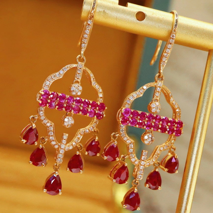 14k Gold 2.75 Ctw Natural Ruby & Diamond Earrings - 3