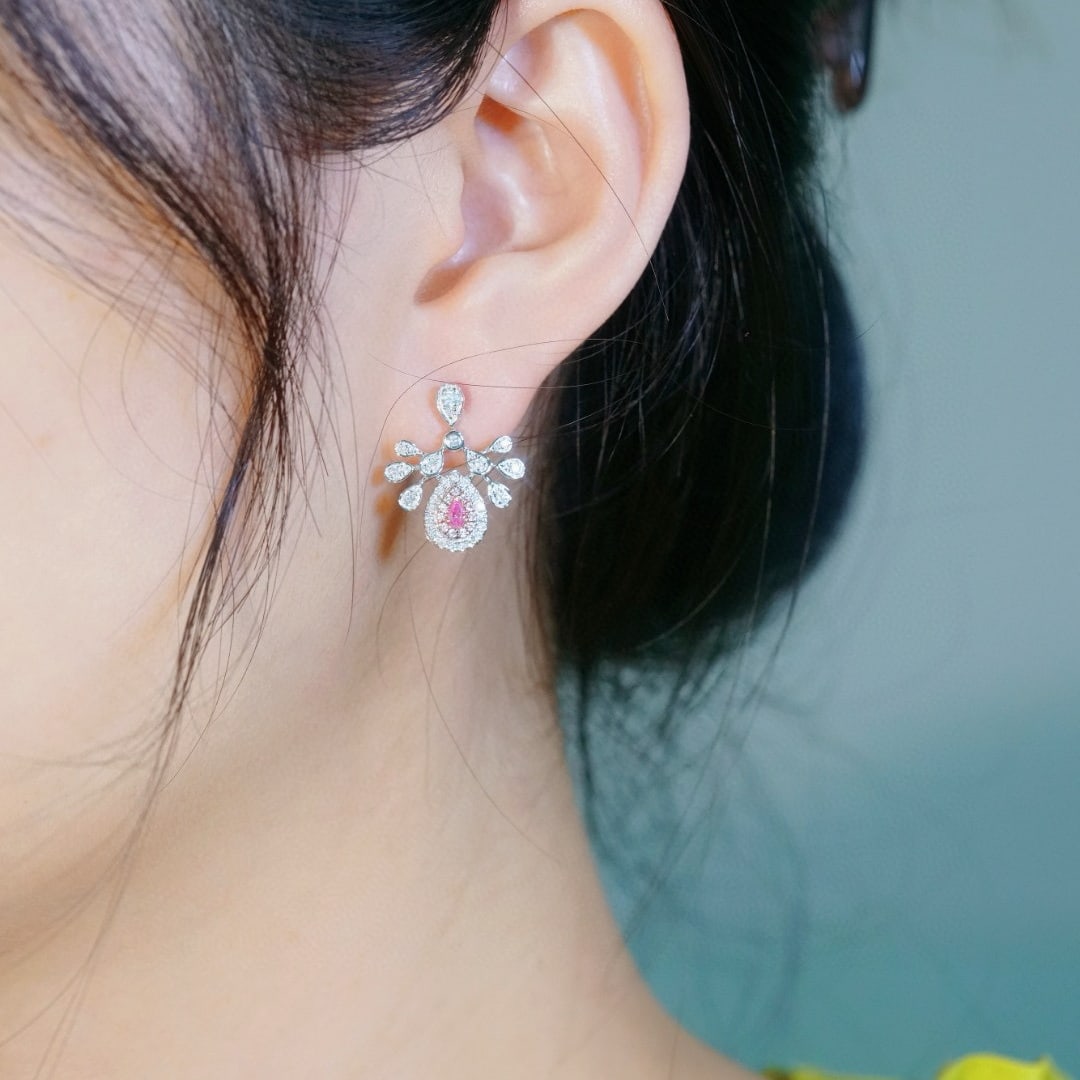 14k Gold 0.70 Ctw Natural Pink Diamond & Diamond Earrings - 4