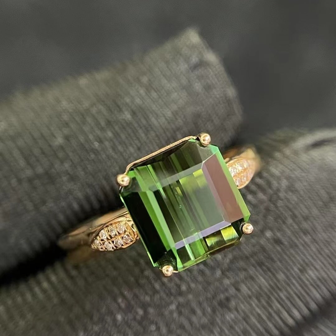 14k Gold 2.99 Ct Natural Tourmaline & Diamond Ring - 2