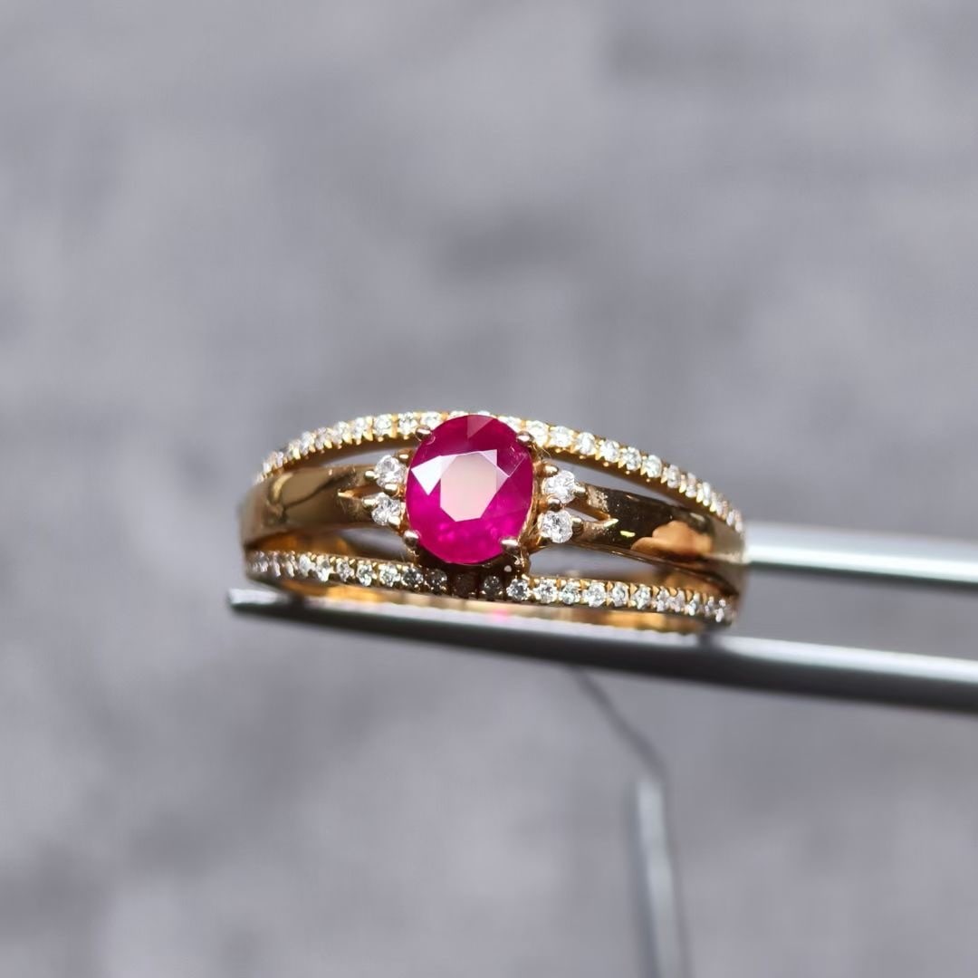 14k Gold 0.93 Ctw Natural Ruby & Diamond Ring - 2