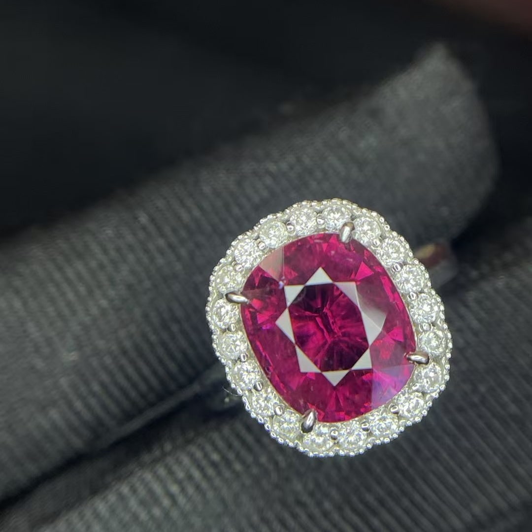 14k Gold 6.3 Ct Natural Tourmaline & Diamond Ring - 2